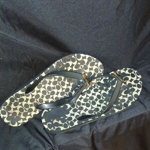 Black and Cream Coach Flip Flops
